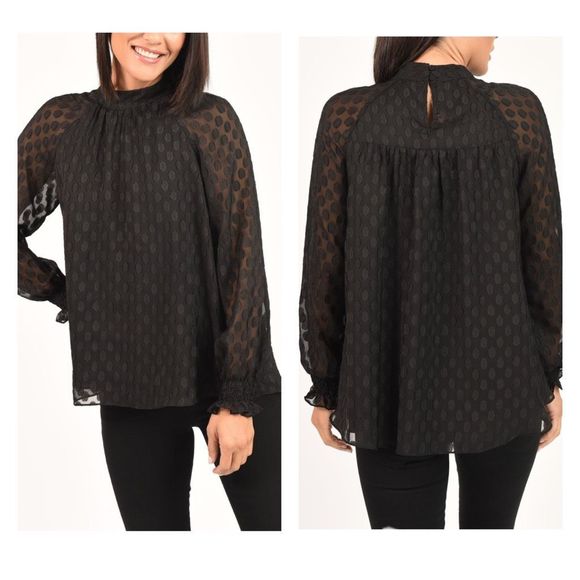Daniel Rain DR2 Brielle Clip-Dot Blouse with Long Puff Sleeves size 3X - Picture 1 of 9